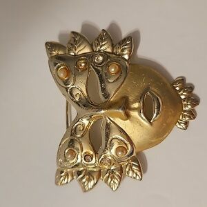 Vintage Clown Faux Pearl & Rhinestone Goldtone Brooch